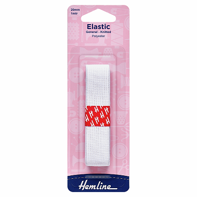 H620.20 General Purpose Knitted Elastic: 1m x 20mm: White ..